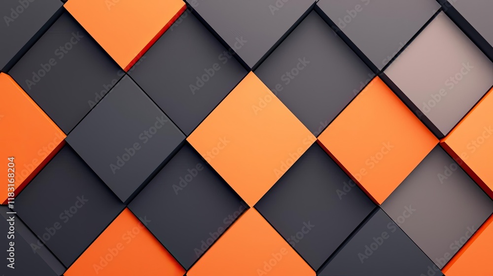 Aufkleber Floor abstract background concept. Stylish geometric pattern featuring black and orange three-dimensional shapes.