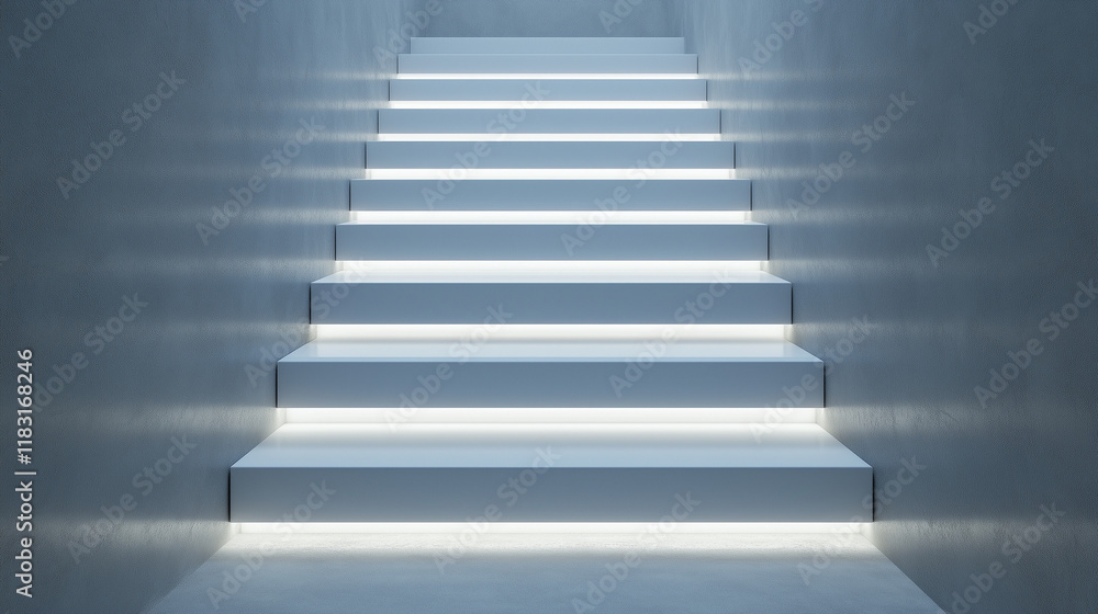 Poster illuminated path: a minimalist staircase bathed in soft, ethereal light, symbolizing the journey of 