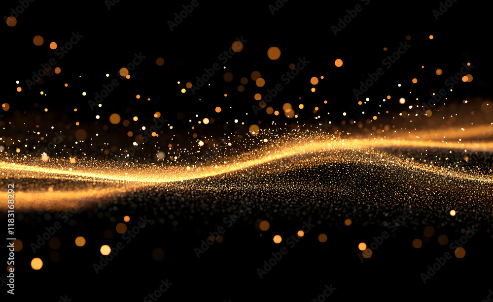 Poster golden stardust wave: abstract background of sparkling particles