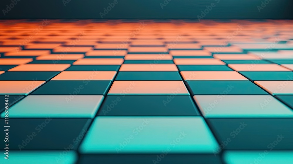 Poster Floor abstract background concept. Vibrant geometric pattern showcasing colorful squares in a unique perspective.