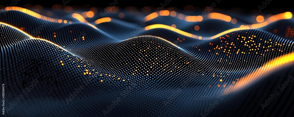 Poster Dots abstract background idea. Abstract digital waves illuminated with vibrant lights in a futuristic setting.