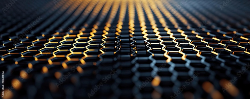 Poster Dots abstract background idea. Close-up of a metallic honeycomb surface reflecting light patterns beautifully.