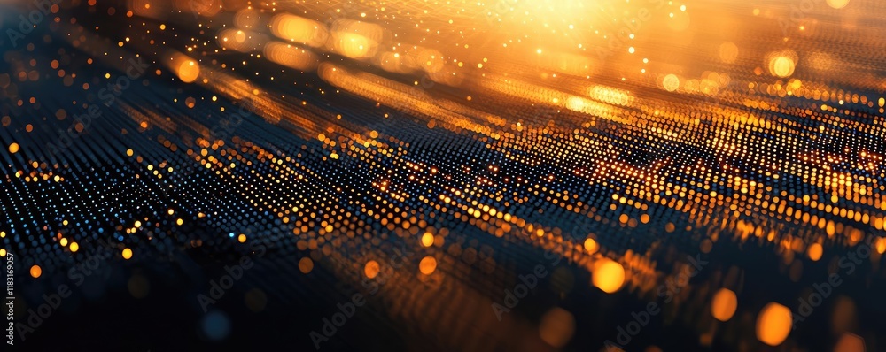 Poster Dots abstract background idea. Dynamic abstract background with shimmering lights and digital patterns in warm tones.