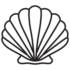 outline silhouette black vector seashell with pearl icon set