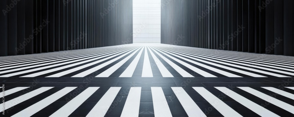 Poster floor abstract background concept. modern architectural space with black and white striped floor lea