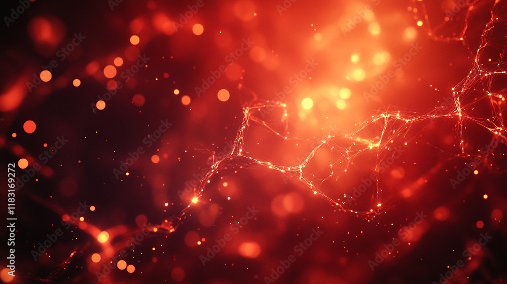 Poster vibrant red and orange abstract design showcasing intricate glowing patterns and textures
