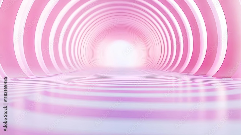 Poster floor abstract background concept. a surreal, glowing pink tunnel with smooth reflective surfaces, e