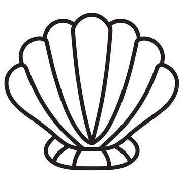 outline silhouette black vector seashell with pearl icon set