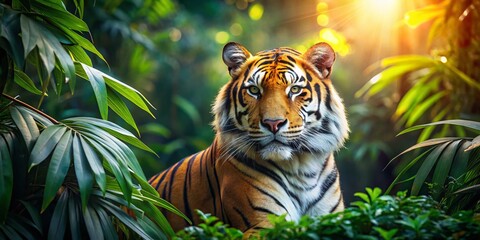 Majestic Royal Bengal Tiger in Lush Jungle - Wildlife Stock Photo