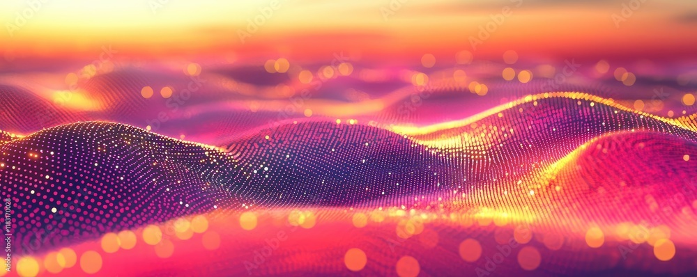 Poster Dots abstract background idea. A vibrant digital landscape with flowing waves of color and light in stunning detail.
