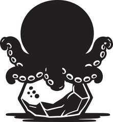 octopus holding onto a rock silhouette design vector art illustration