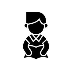 Boy reading icon in glyph style