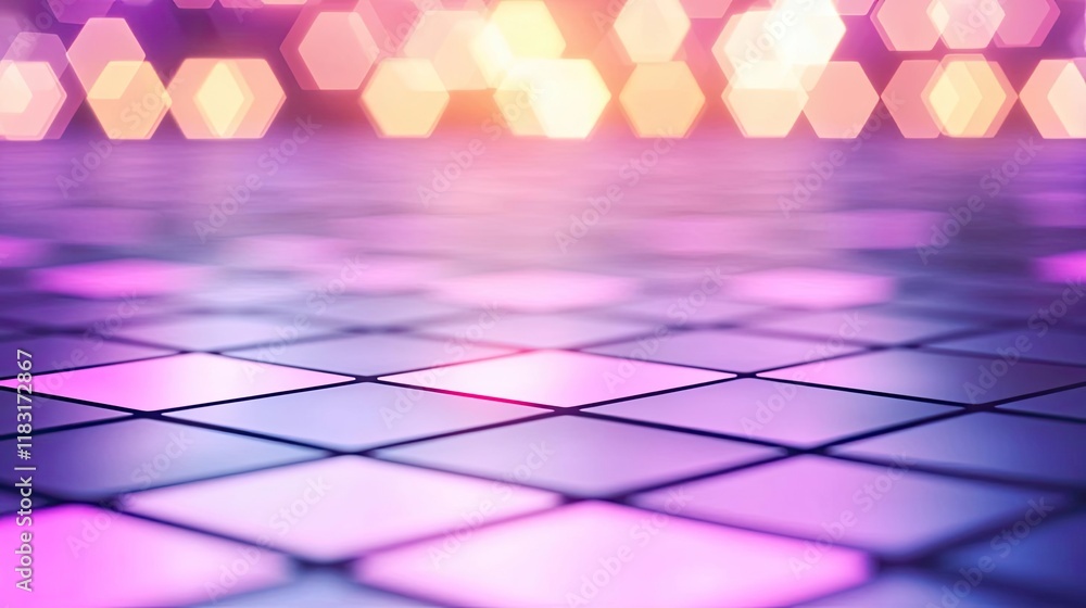 Poster Floor abstract background concept. Colorful abstract background with hexagonal patterns and bokeh lights.