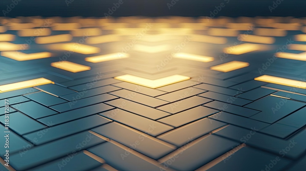 Poster Floor abstract background concept. Abstract geometric pattern with illuminated tiles creating a modern, futuristic look.