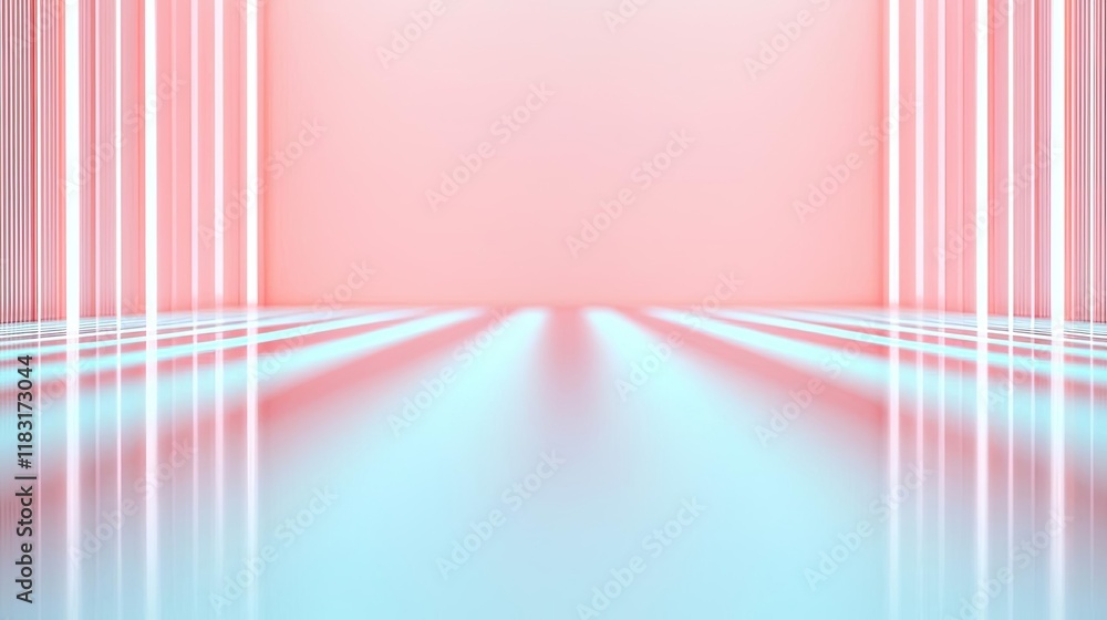 Poster floor abstract background concept. a vibrant abstract space with pink and blue reflections and lumin