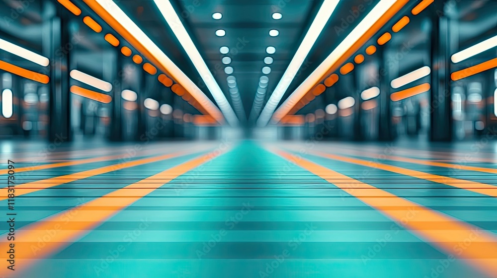 Poster floor abstract background concept. futuristic train station showcasing vibrant lighting and sleek de