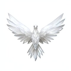 Fototapeta premium A stylized white bird with expansive wings, showcasing a geometric design and a modern aesthetic.