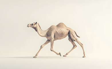 Fototapeta premium A Camel Running on a White Background: Minimalist Desert Animal Photography