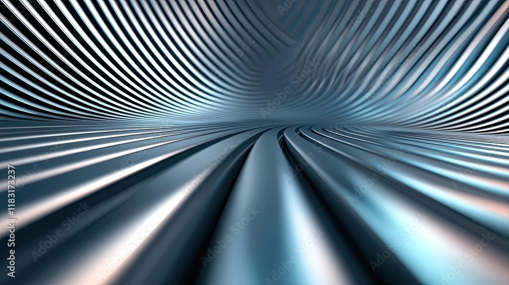 Poster Floor abstract background concept. Futuristic abstract lines creating a wavy tunnel in shades of blue and silver.