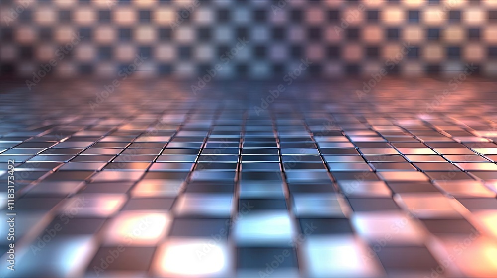 Poster Floor abstract background concept. A vibrant and reflective checkerboard pattern creating a dynamic visual effect.