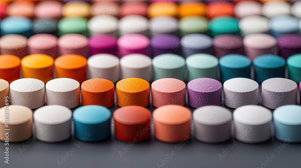 Aufkleber dots abstract background idea. a vibrant collection of colorful round paint containers arranged in a