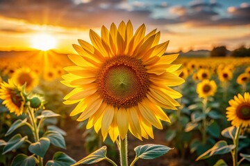 Obraz premium Majestic Sunflower in Summer Field - Vibrant Yellow Flower Portrait