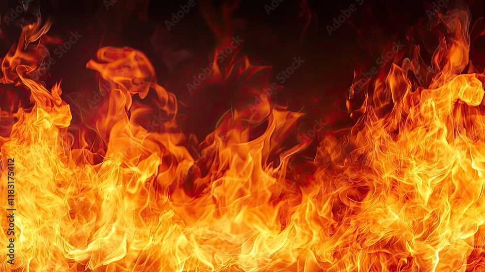 Poster Fire abstract background concept. Bright flames dancing against a dark backdrop, creating a mesmerizing effect of fire.