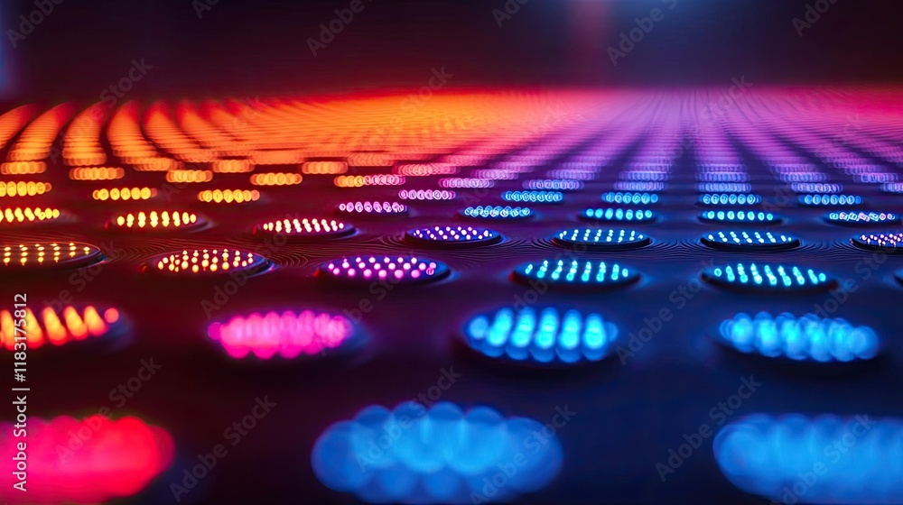 Aufkleber Dots abstract background idea. Vibrant LED lights create a mesmerizing abstract pattern on a surface.