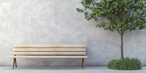 A bench is sitting in front of a wall