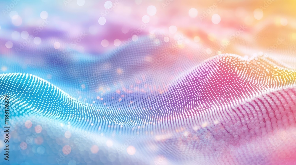 Poster Dots abstract background idea. Colorful abstract wave pattern with a shimmering effect and soft gradients.