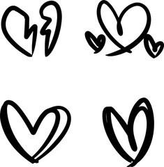 doodle collection set of hand drawn scribble hearts isolated on white background