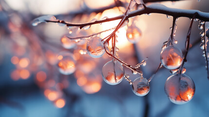 Photos of icicles hanging from branches.