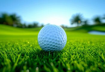 Obraz premium grass 3d golf blue white clear green sky ball conceptual sport club competition game horizon lawn lifestyle meadow natural nature play practice
