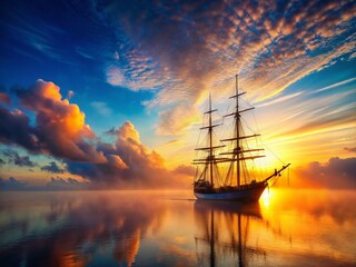 Obraz premium Majestic Tall Ship at Dawn: Serene Ocean Sunrise