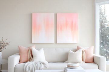 Peach Abstract Art Canvas Prints Living Room Decor - Minimalist Decor