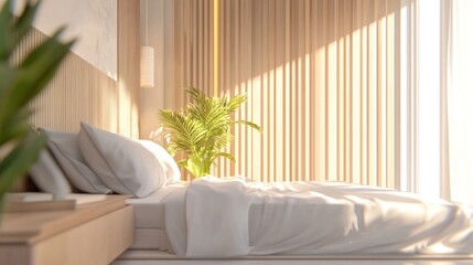 Serene Sunlight Bedroom Interior Design: Minimalist and Tranquil Space