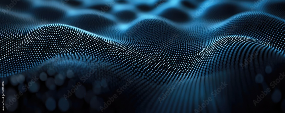 Poster Dots abstract background idea. Abstract blue waves with intricate patterns, showcasing modern digital art and technology.