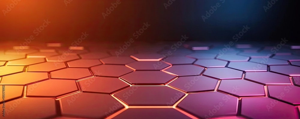 Aufkleber Floor abstract background concept. A vibrant hexagonal pattern with colorful lighting creating a dynamic visual effect.