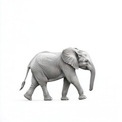 Obraz premium A realistic elephant walking to the right on a white background, side view