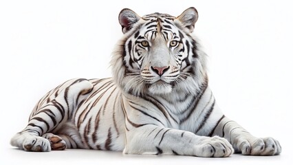 Majestic White Bengal Tiger Isolated on Pure White Background