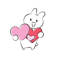 Cute loose hand-drawn illustration of a rabbit with a heart.