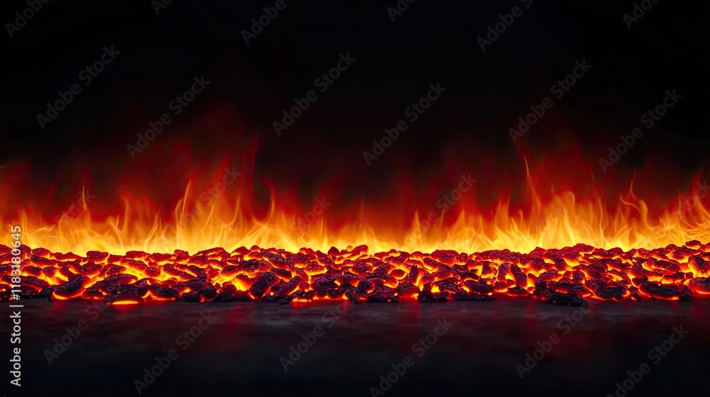 Poster Fire abstract background concept. Dynamic flames and glowing embers create an intense visual impact of fire elements.