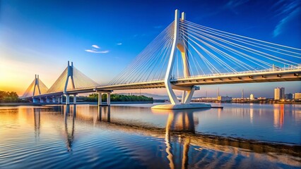 Fototapeta premium Majestic White Metal Cable-Stayed Bridge in Saint Petersburg, Russia - Stunning Architectural Landmark