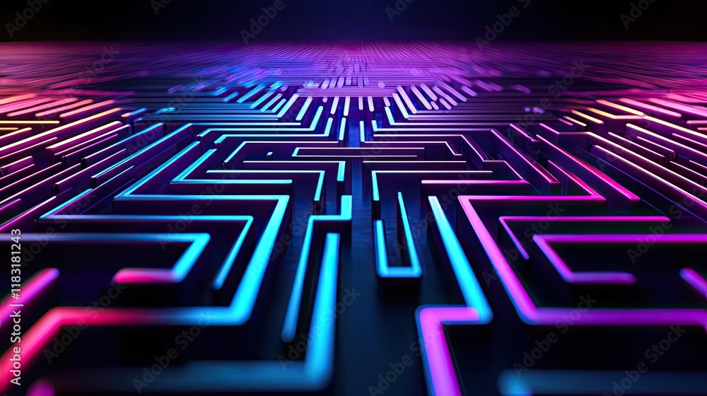 Poster floor abstract background concept. vibrant maze of neon lines forming a futuristic digital landscape