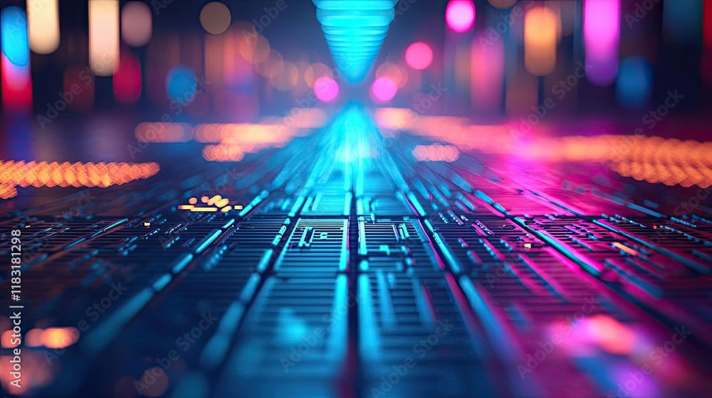 Poster floor abstract background concept. a vibrant, illuminated digital circuit board showcasing futuristi