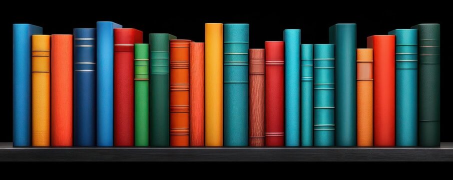 A colorful array of books neatly organized on a shelf, showcasing a vibrant collection.
