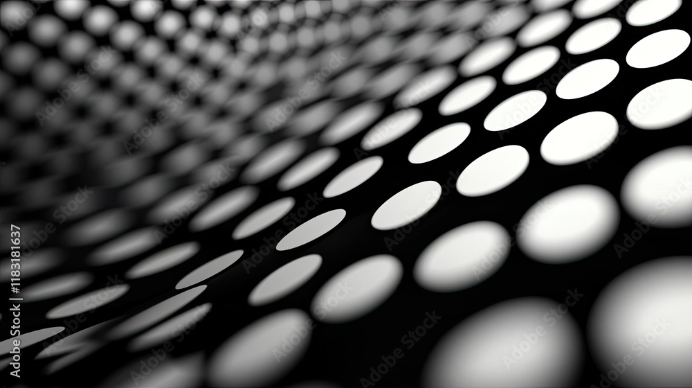 Poster Dots abstract background idea. Abstract pattern of black and white dots creating a sense of depth and movement.