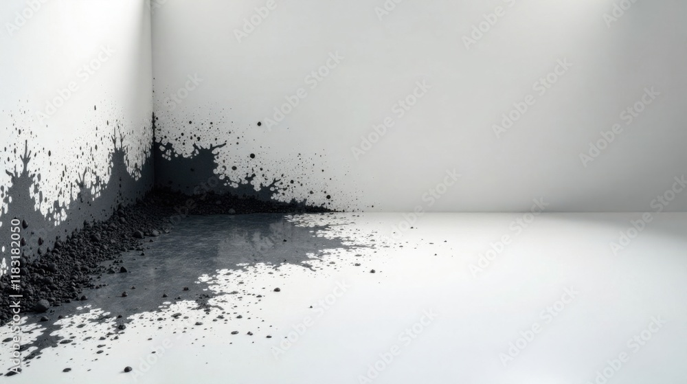 Poster abstract dark splashes and pebbles in a minimalist room corner