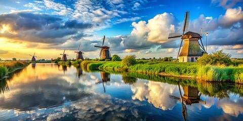 Majestic Windmills of Kinderdijk, Netherlands - Scenic Landscape Photo