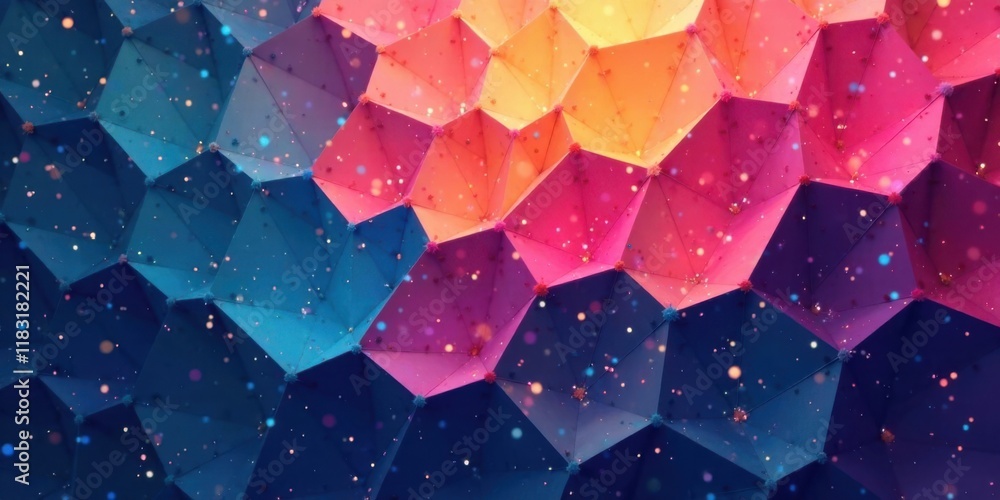 Poster Abstract Geometric Pattern with Colorful Triangles and Sparkling Dust